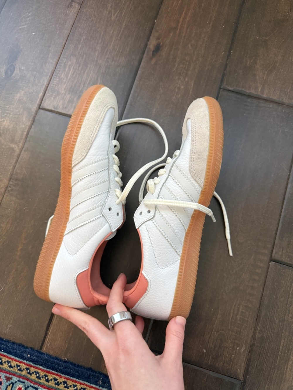 adidas Samba Leather Sneakers in White & Coral - Picture 3 of 6